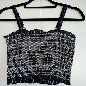 Navy and White Striped Ruched Cropped Tank